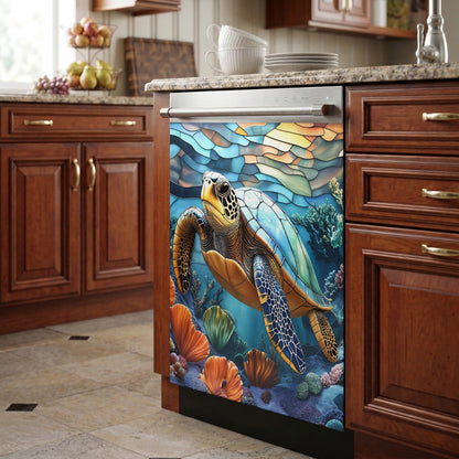 Sea Turtle Magnetic Dishwasher Cover Turtle of the Coral Reef
