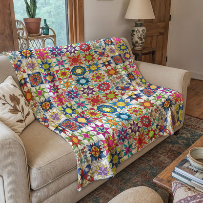 Sewing Lover Fleece Blanket Colorful Quilt Blocks