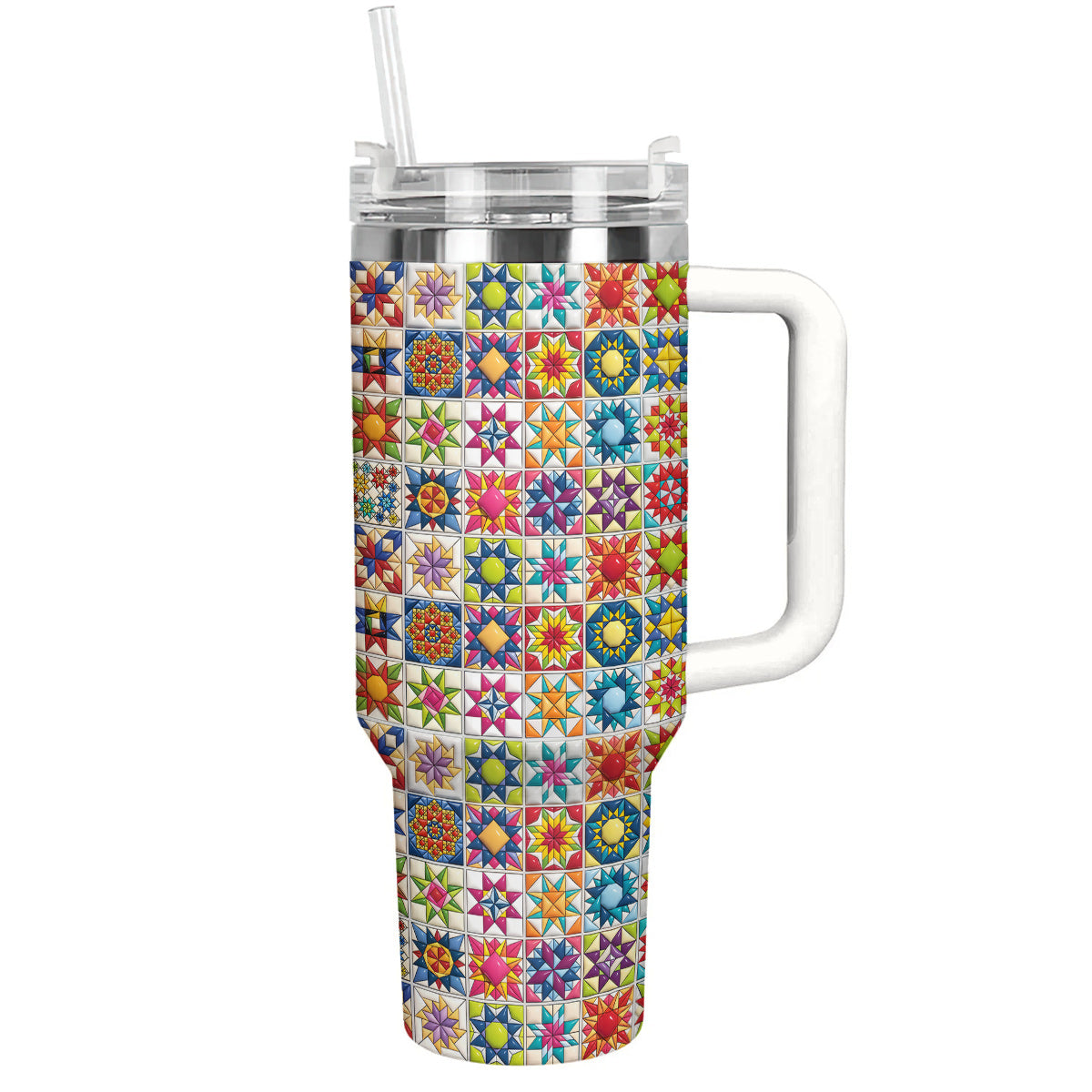 Sewing Lover 40 oz Tumbler Colorful Star Quilt Blocks