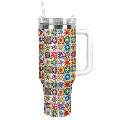 Sewing Lover 40 oz Tumbler Colorful Star Quilt Blocks