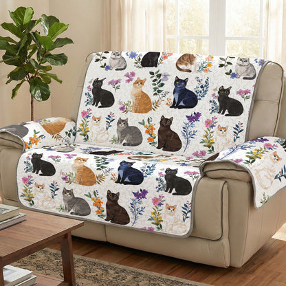 Cat Quilted Sofa Cover Charming Floral Cats