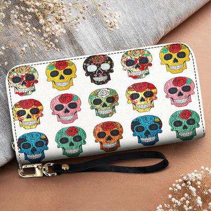Sugar Skull Leather Wallet Colorful Rose Sugar Skulls