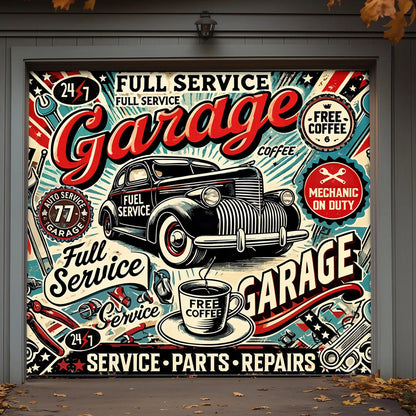 Garage Door Banner Retro Full-Service Garage