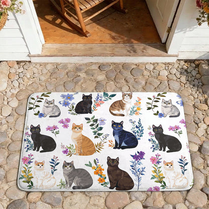 Cat Doormat Floor Mat Runner Rug Charming Floral Cats