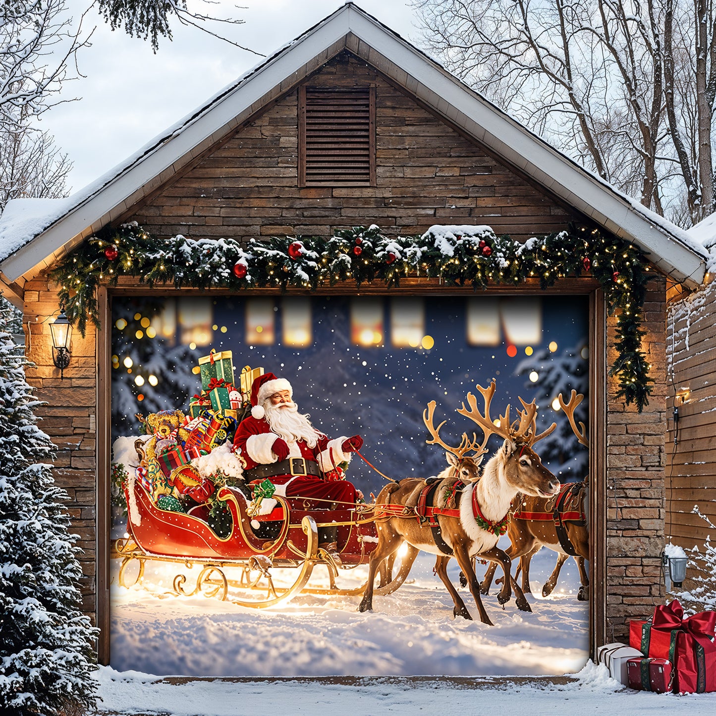 Christmas Garage Door Banner Decoration - Santa’s Magical Sleigh