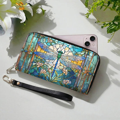 Dragonfly Leather Wallet Dragonfly Grace In Stained Glass