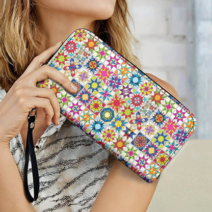 Sewing Lover Leather Wallet Colorful Quilt Blocks