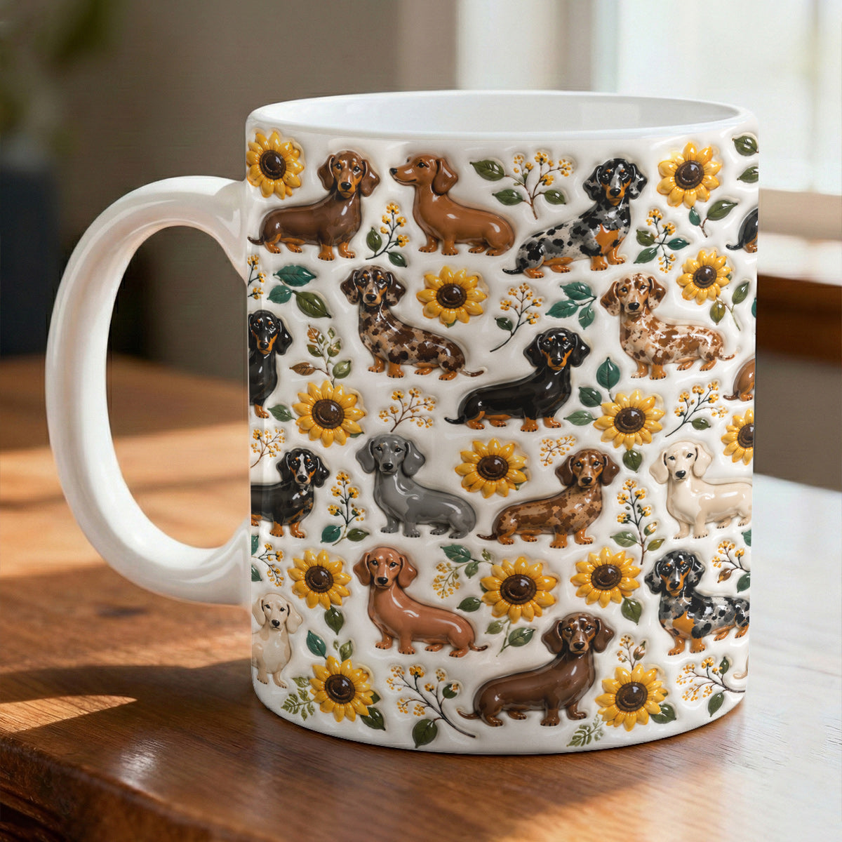 Dachshund 11Oz Mug Dachshunds Among Sunflowers