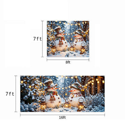 Christmas Garage Door Banner Decoration - Happy Snowmen’s Cozy Forest Glow