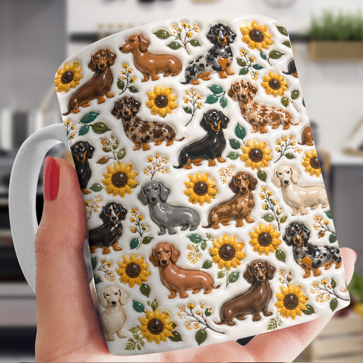 Dachshund 11Oz Mug Dachshunds Among Sunflowers