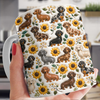 Dachshund 11Oz Mug Dachshunds Among Sunflowers