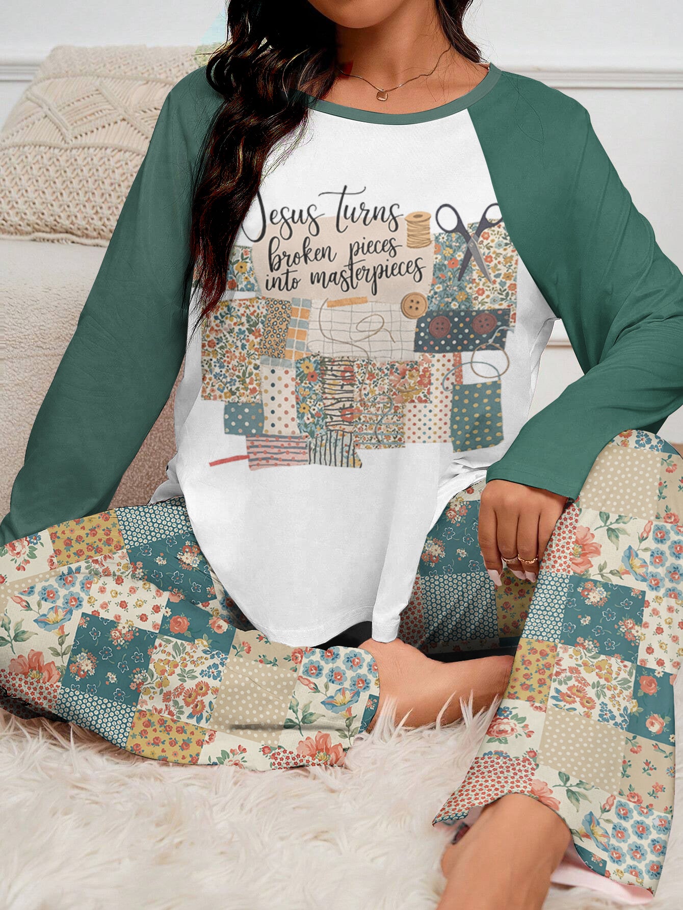 Sewing Lover Raglan Lounge Pajamas Jesus turns broken pieces into masterpieces