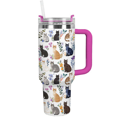 Cat 40 oz Tumbler Charming Floral Cats