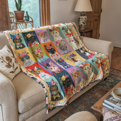 Cat Fleece Blanket Floral Cat Fantasy
