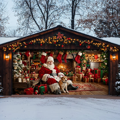 Christmas Garage Door Banner Decoration - Warm Wishes by the Fireplace