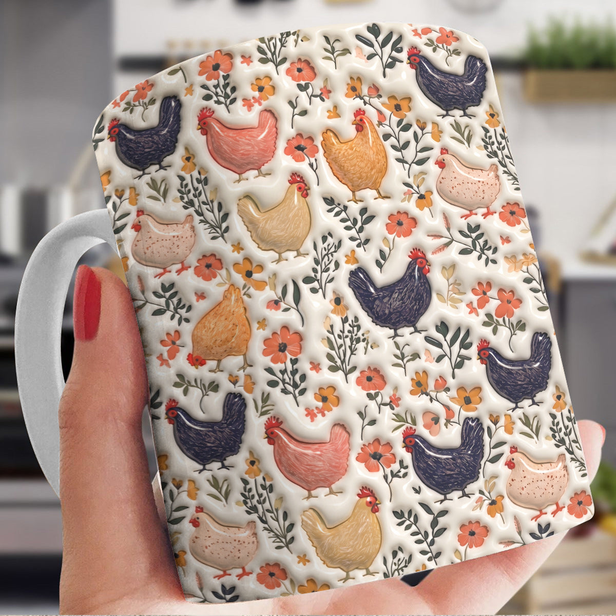 Chicken Ceramic Mug Farmyard Chickens In Bloom