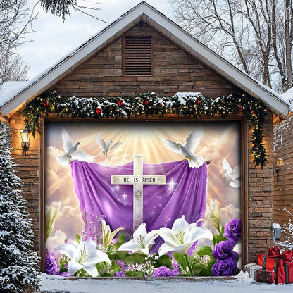 Christian Easter Garage Door Banner Decoration - 'He Is Risen' Resurrection in Bloom
