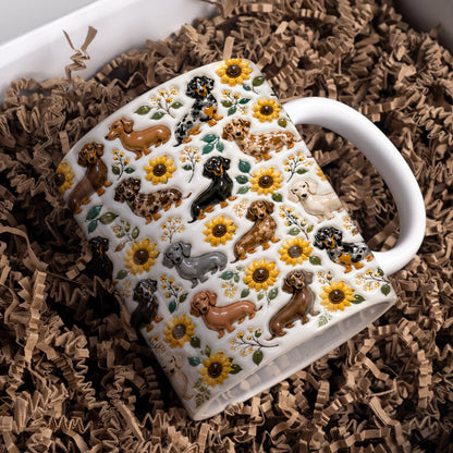 Dachshund 11Oz Mug Dachshunds Among Sunflowers