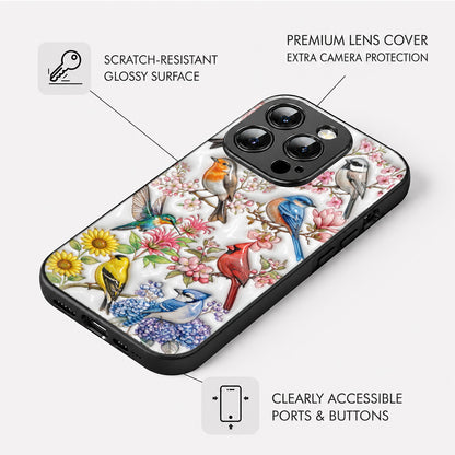 Bird Lovers Phone Case Puffy Spring Birds Blossom Garden