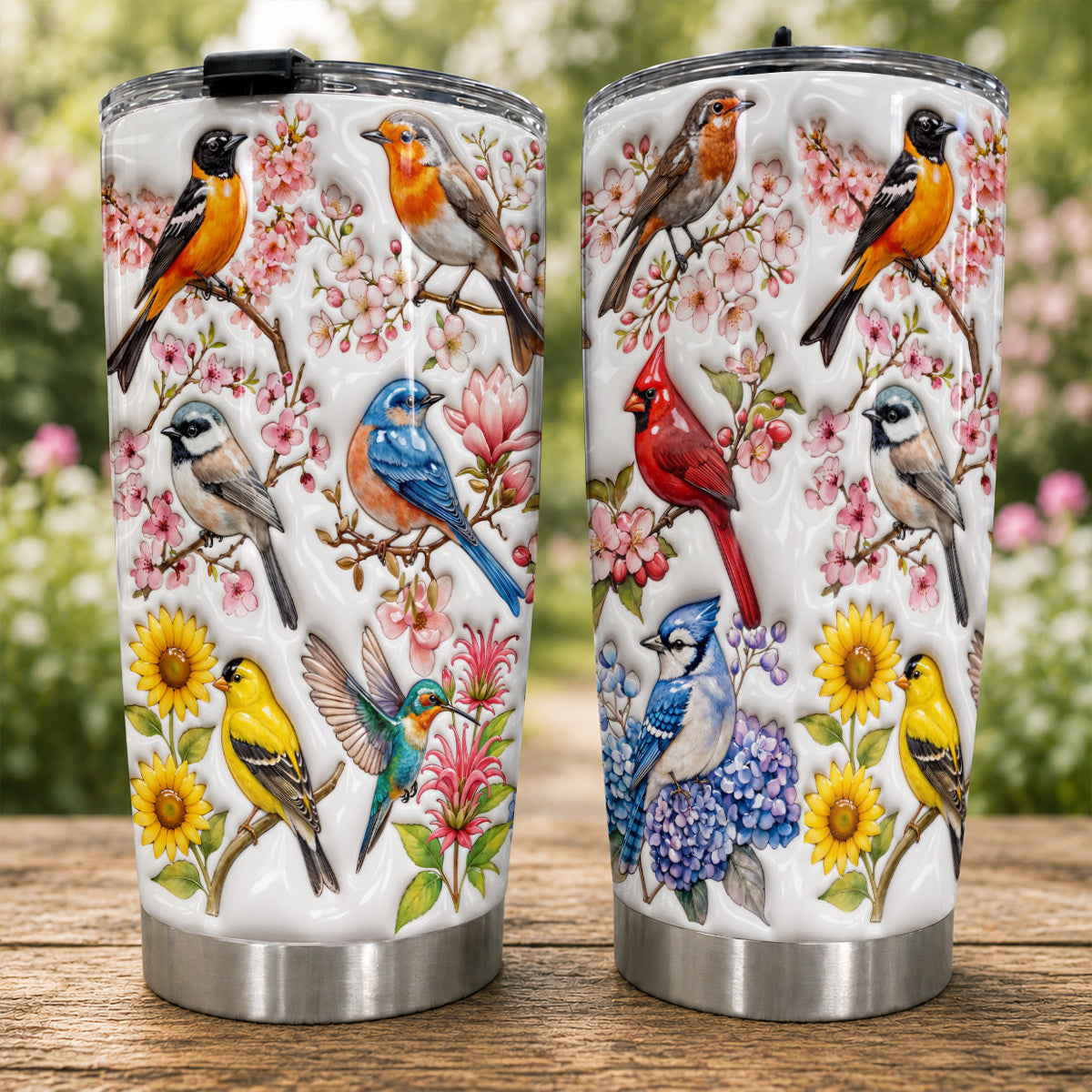Bird Lovers 20 oz Tumbler Spring Birds Blossom Garden