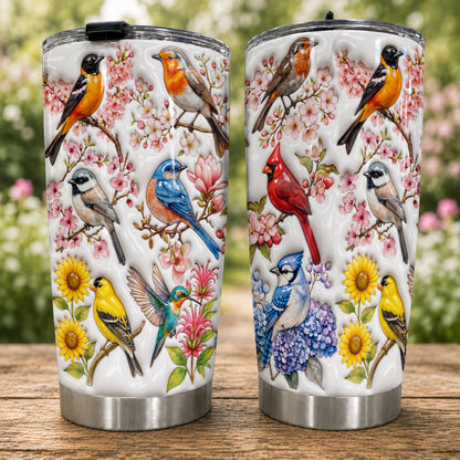 Bird Lovers 20 oz Tumbler Spring Birds Blossom Garden