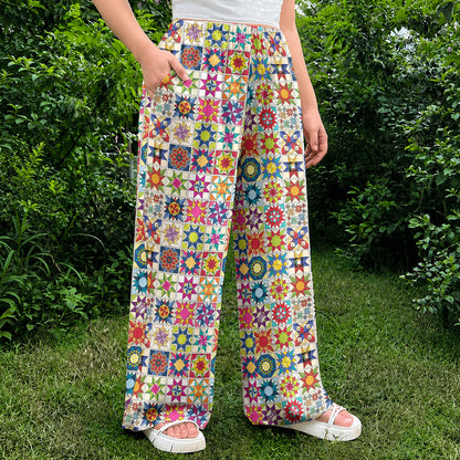 Sewing Lover Lounge Pants Colorful Star Quilt Blocks