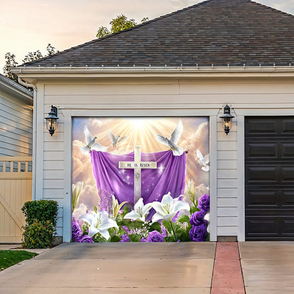 Christian Easter Garage Door Banner Decoration - 'He Is Risen' Resurrection in Bloom