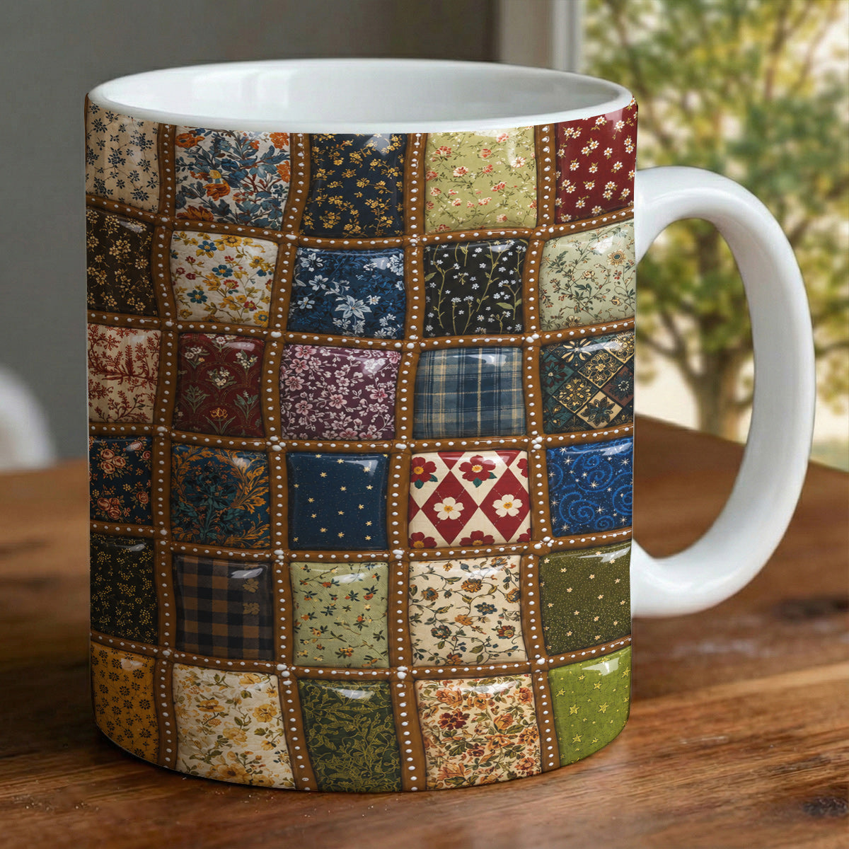 Sewing Lover Ceramic Mug Puffy Vintage Patchwork Garden Dreams