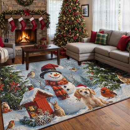 Christmas Area Rug Happy Snowman’s Woodland Companions