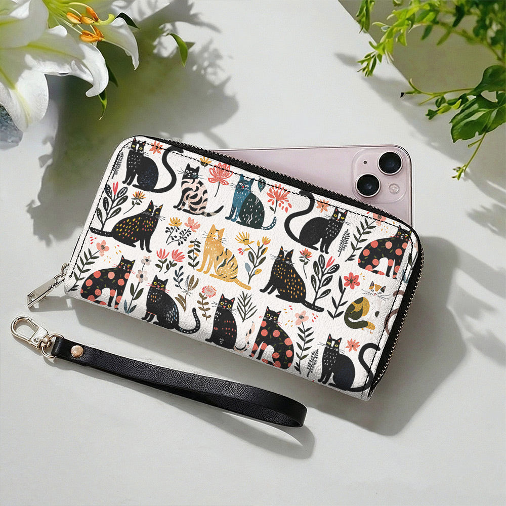 Cat Lovers Leather Wallet Botanical Cat Bliss