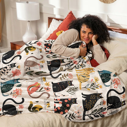 Cat Fleece Blanket Botanical Cat Bliss
