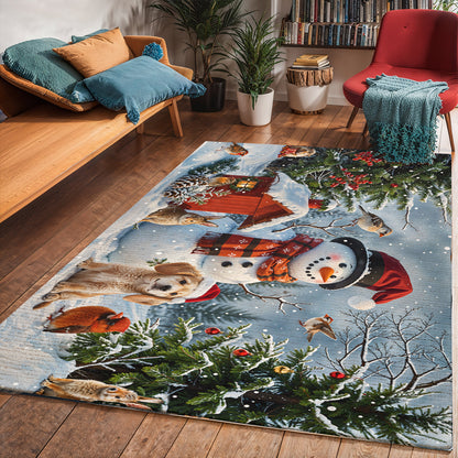 Christmas Area Rug Happy Snowman’s Woodland Companions