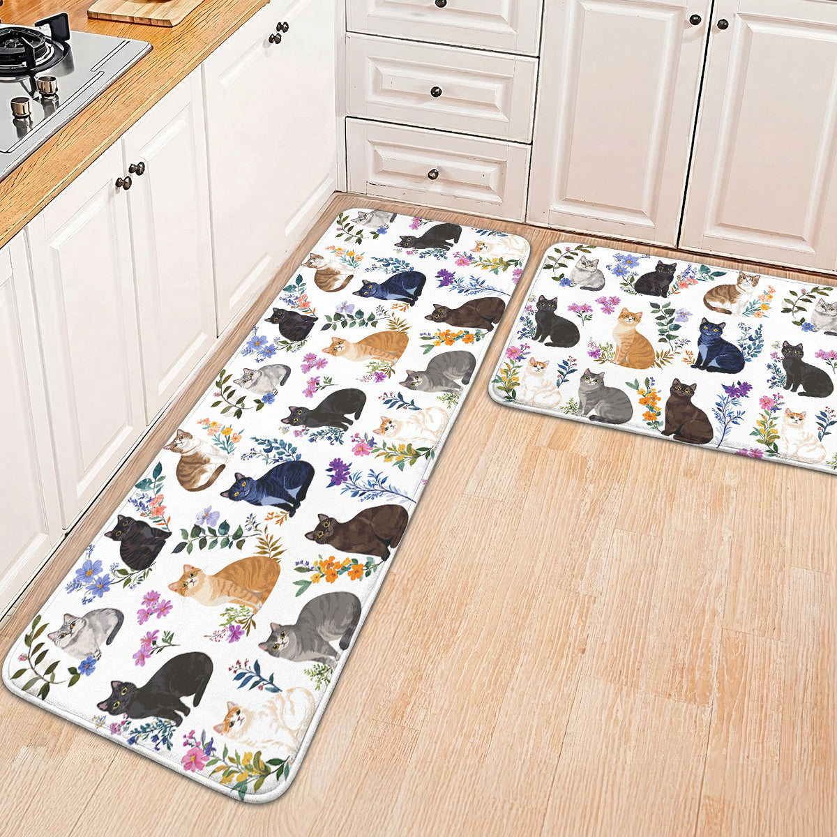 Cat Doormat Floor Mat Runner Rug Charming Floral Cats