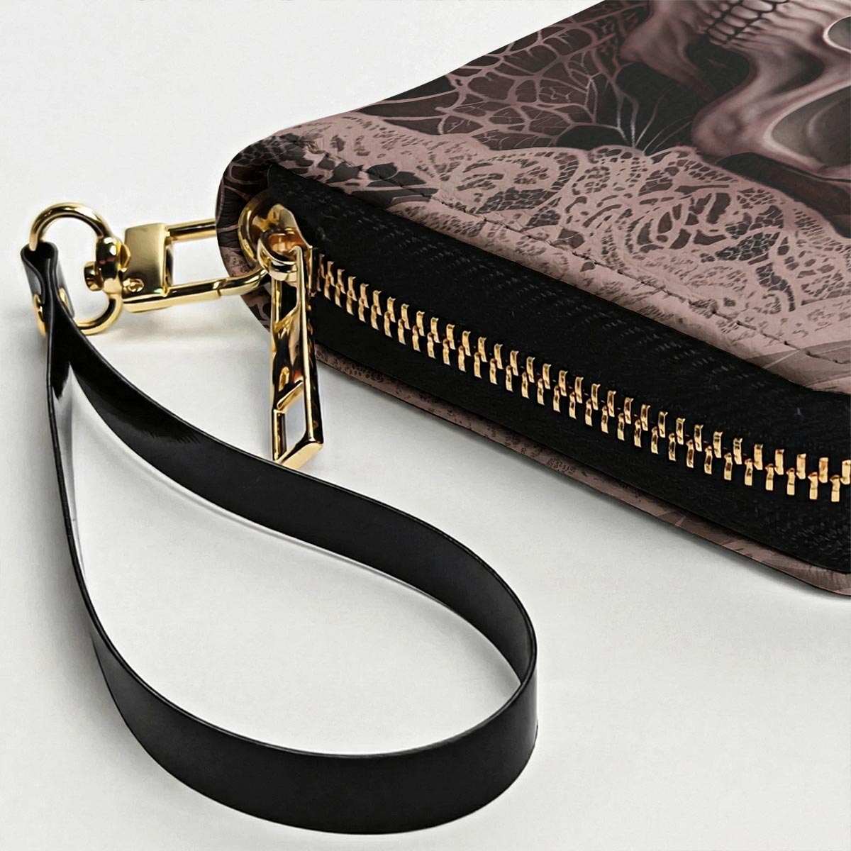 Gothic Skull Leather Wallet Rose Beneath the Web