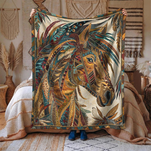 Boho Western Horse Fleece Blanket Harvest Wind Horse