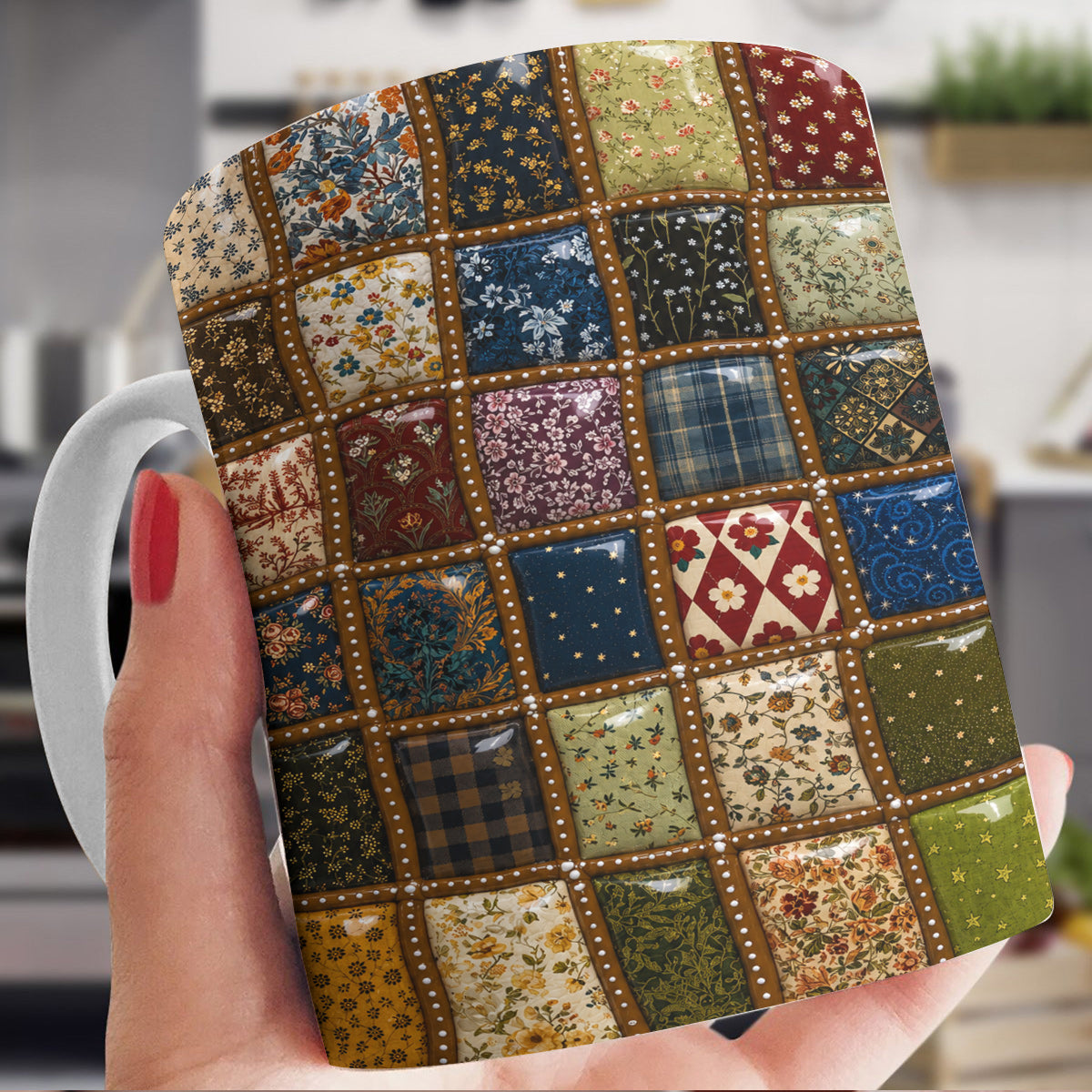 Sewing Lover Ceramic Mug Puffy Vintage Patchwork Garden Dreams
