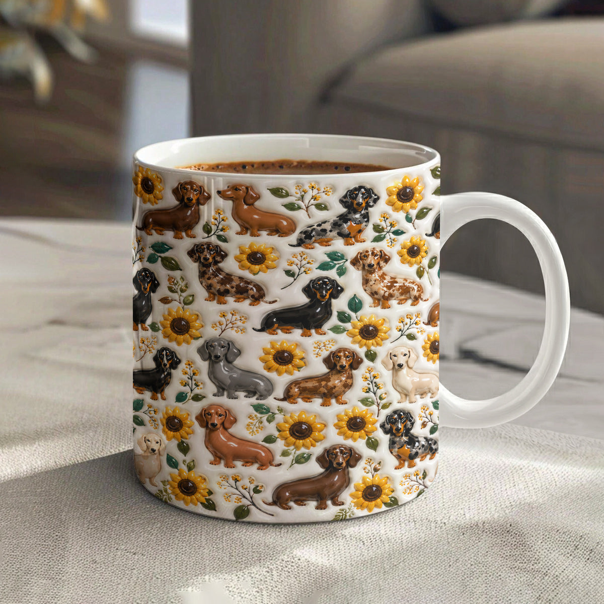 Dachshund 11Oz Mug Dachshunds Among Sunflowers