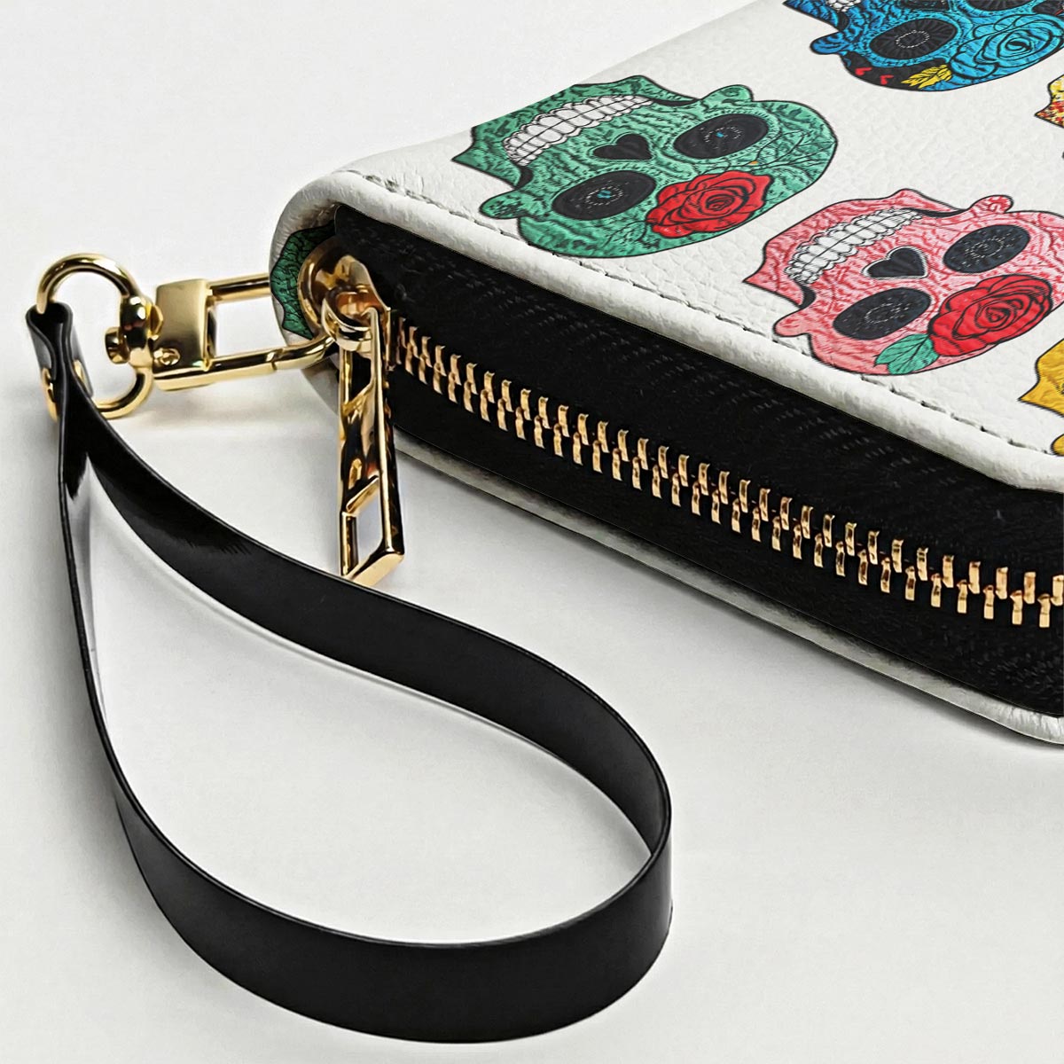Sugar Skull Leather Wallet Colorful Rose Sugar Skulls
