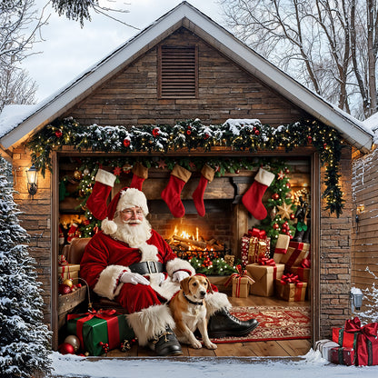 Christmas Garage Door Banner Decoration - Warm Wishes by the Fireplace