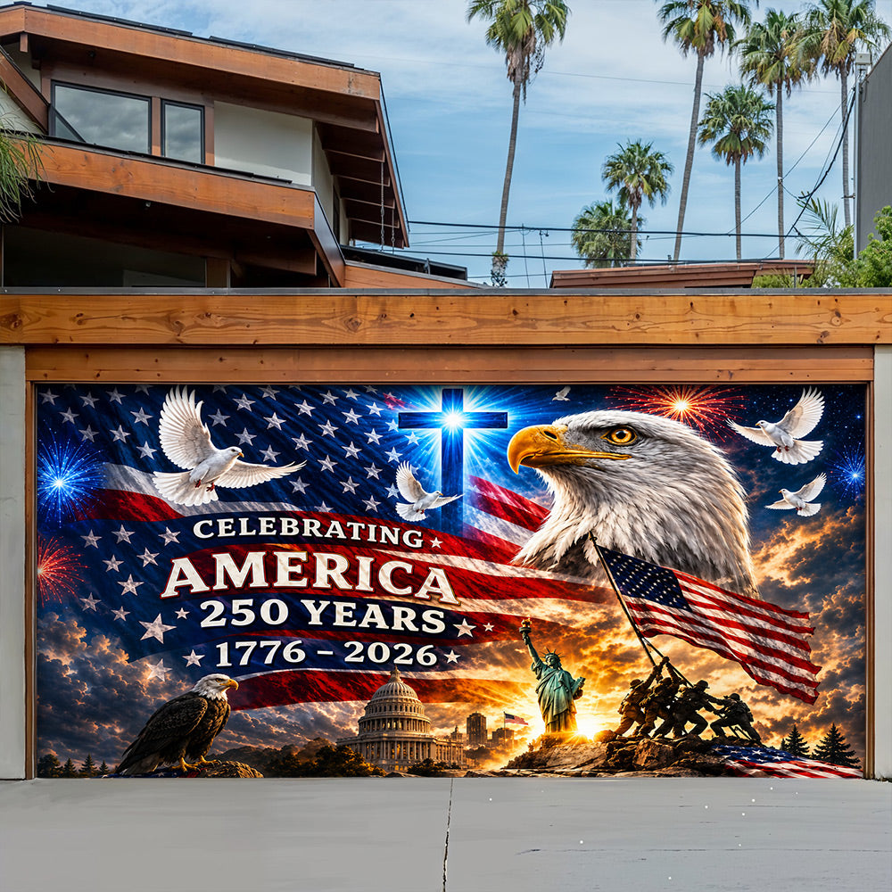 Patriotic Garage Door Banner Decoration - United in Faith and Freedom