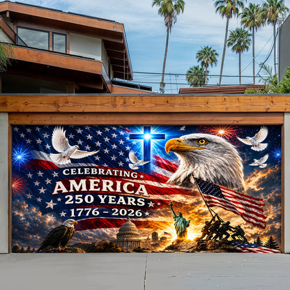Patriotic Garage Door Banner Decoration - United in Faith and Freedom