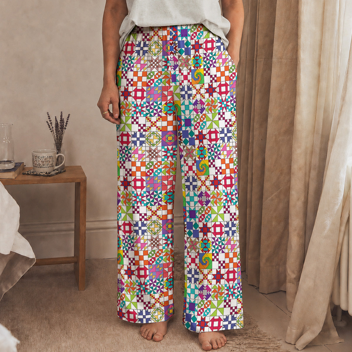 Sewing Lover Lounge Pants Colorful Quilt Blocks