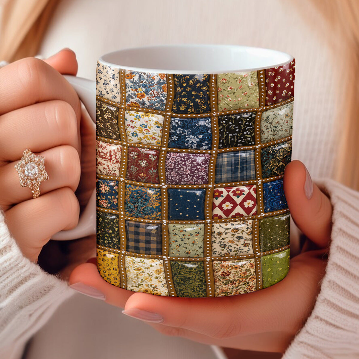 Sewing Lover Ceramic Mug Puffy Vintage Patchwork Garden Dreams