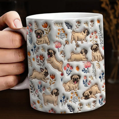 Pug Ceramic Mug Happy Field Flowers