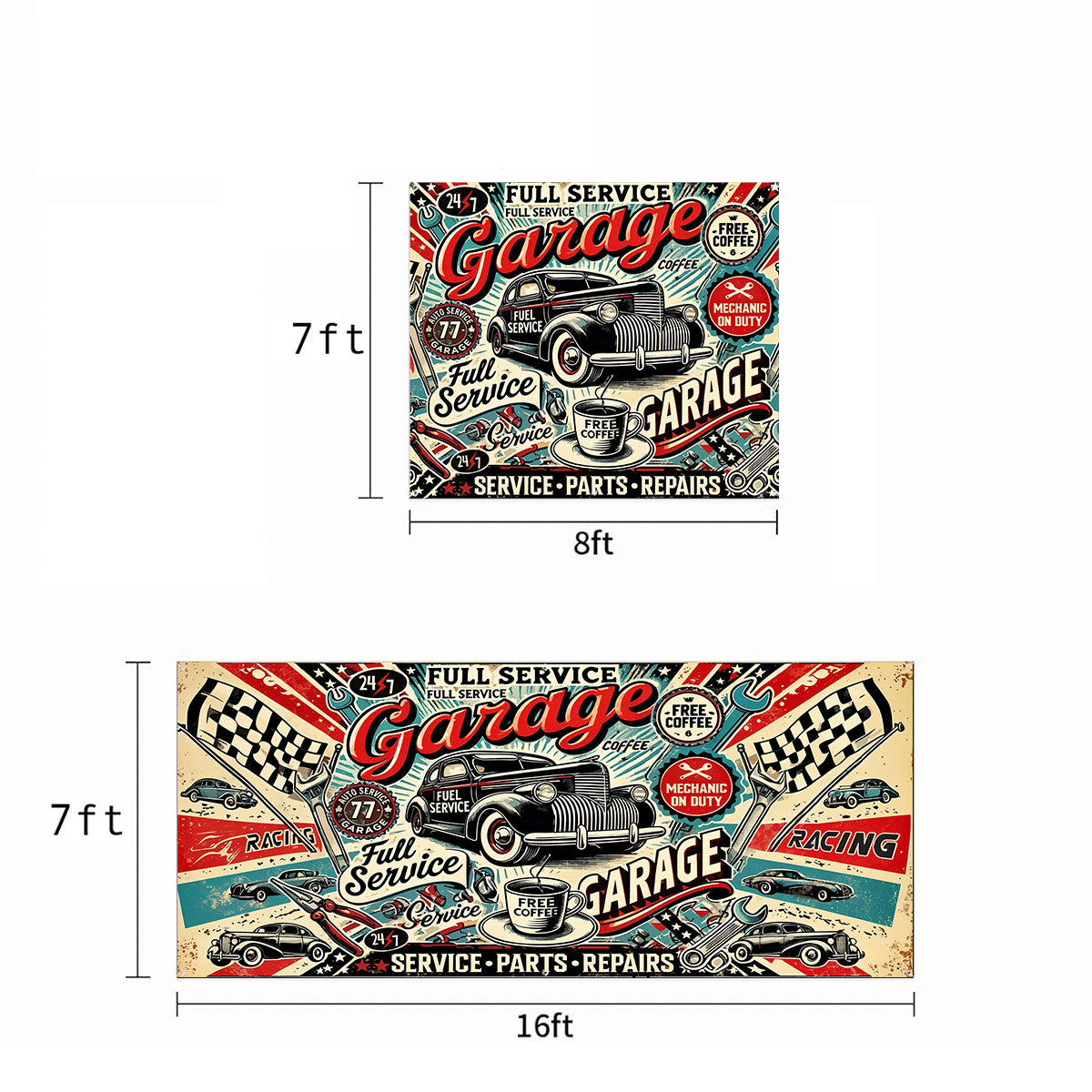 Garage Door Banner Retro Full-Service Garage