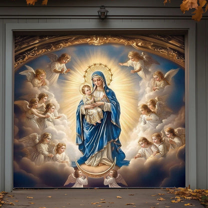 God Garage Door Banner Decoration -  Mary and the Child Jesus in Heavenly Radiance
