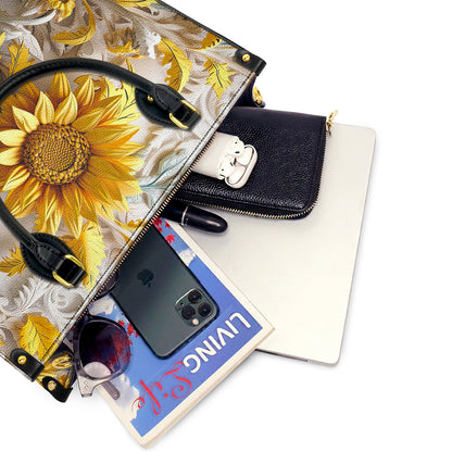 Sunflower Leather Handbag Golden Sunflower Garden