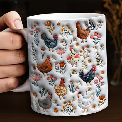 Chicken Ceramic Mug Cute Floral Chickens