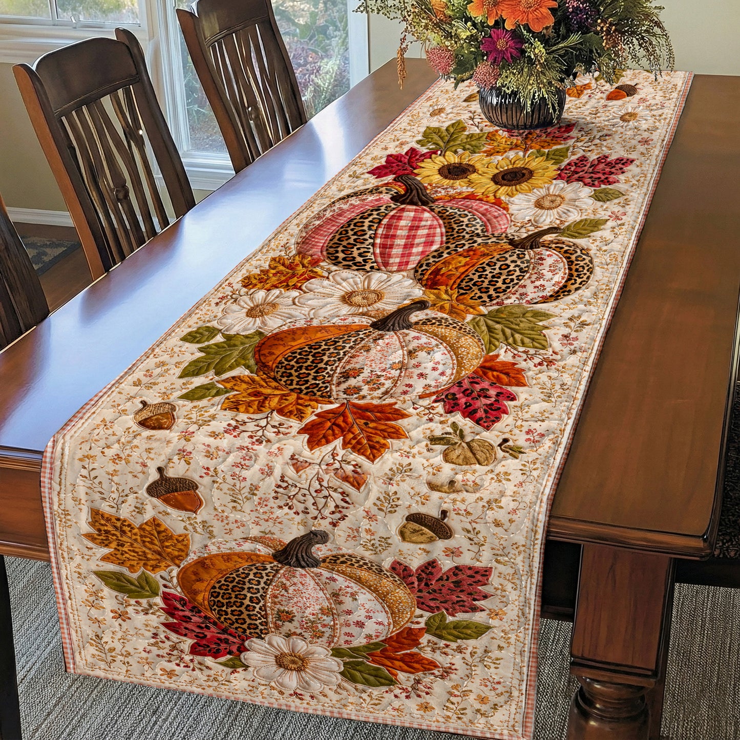 Fall Patchwork Pumpkin Harvest Quilted Table Runner