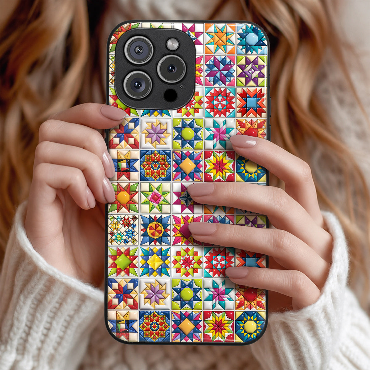 Sewing Lover Phone Case Colorful Super Star Quilt Blocks